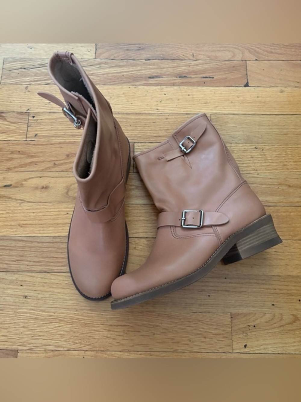 Jeffrey Campbell Tan Leather Moto Ankle Boots Buckle Strap Size 9